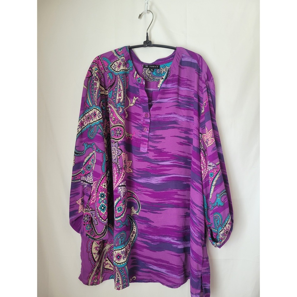 N Touch Women's 3X Purple Paisley Print Blouse Top Tunic Plus Size 3/4 Sleeve